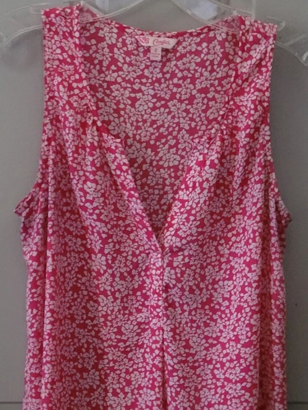 Candies Pink & White Small Floral Print Button Front Sleeveless Top Size S